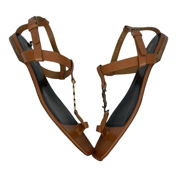 Saint Laurent Cassandra YSL Logo T Strap Toe Ring Sandal Brown Size 41 - Picture 9 of 14
